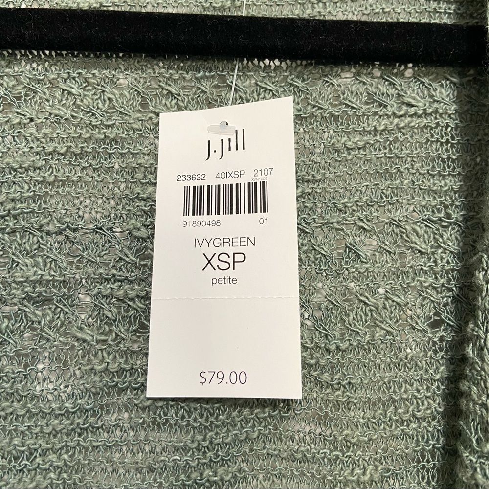 J. Jill Ivy Green Openwork Knit Long Sleeve Open Front Cardigan NWT - Picture 9 of 9